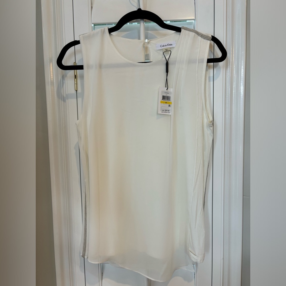Calvin Klein white layered top with beaded detail NWT